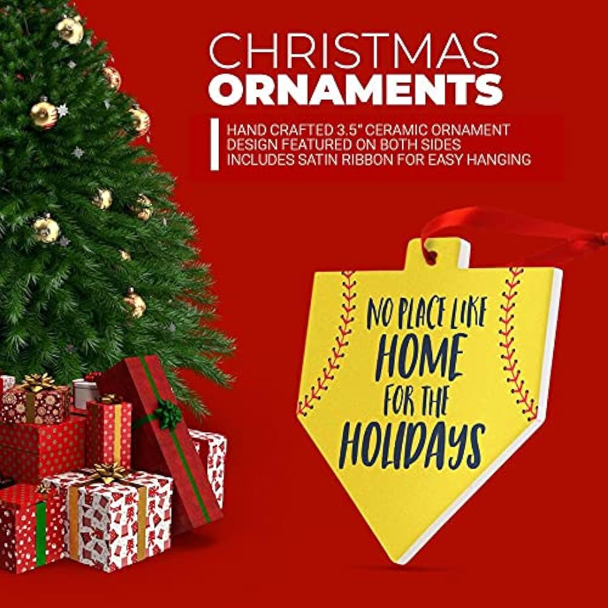 Softball Ceramic Ornament | No Place Like Home | Home Plate Christmas Ornament
