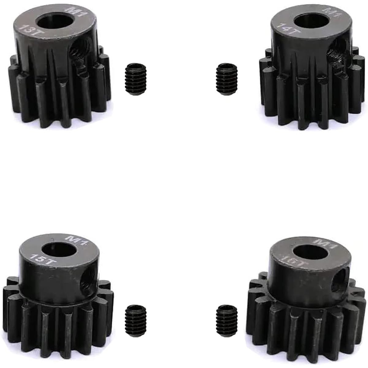 Reinforced Steel Upgrade Pinion Gear Set: 13T 14T 15T 16T 5mm RC Motor Shaft (Interlocked with Steel Spur Gear) Set of 4 for RC Vehicles