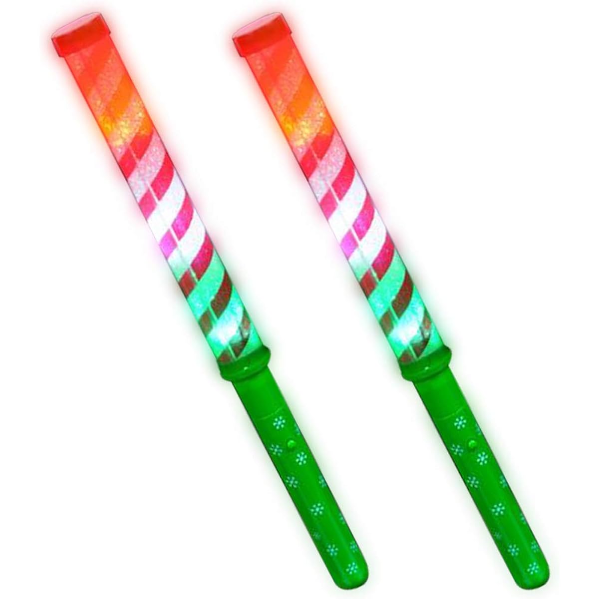ArtCreativity Light Up Candy Cane Striped Wands - Set of 2 - 12.25" Flashing LED Wands for Kids - Batteries Included - Thrilling Light Show - Fun Gifts and Holiday Stocking Stuffers for Boys and Girls