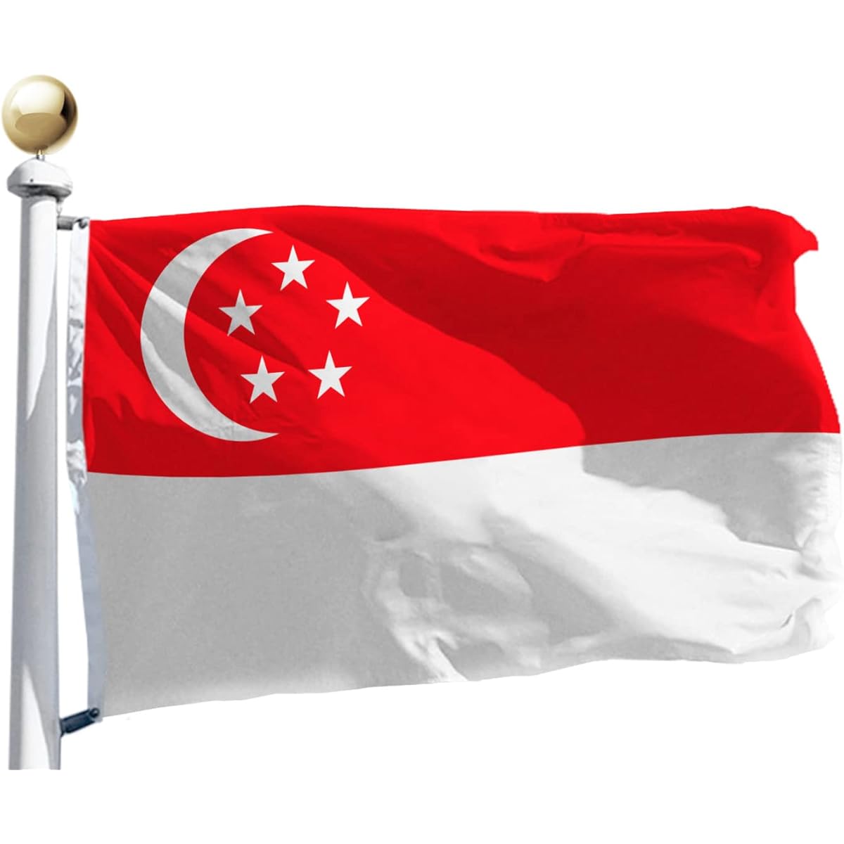 Singapore Flag Large 3x5ft Medium Outdoor 100D Polyester on Both Sides Canvas Header and Double Stitching Brass Grommets for Easy Display 3ft x 5ft Singapore Flag