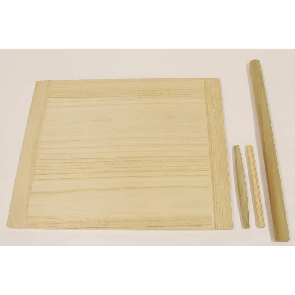 Kiso Crafts Cooking Board Rolling Pin Set, Made in Japan, Wooden, Paulownia [Includes rolling pin for gyoza and shumai] 50 x 40 cm, also for making udon and soba dough
