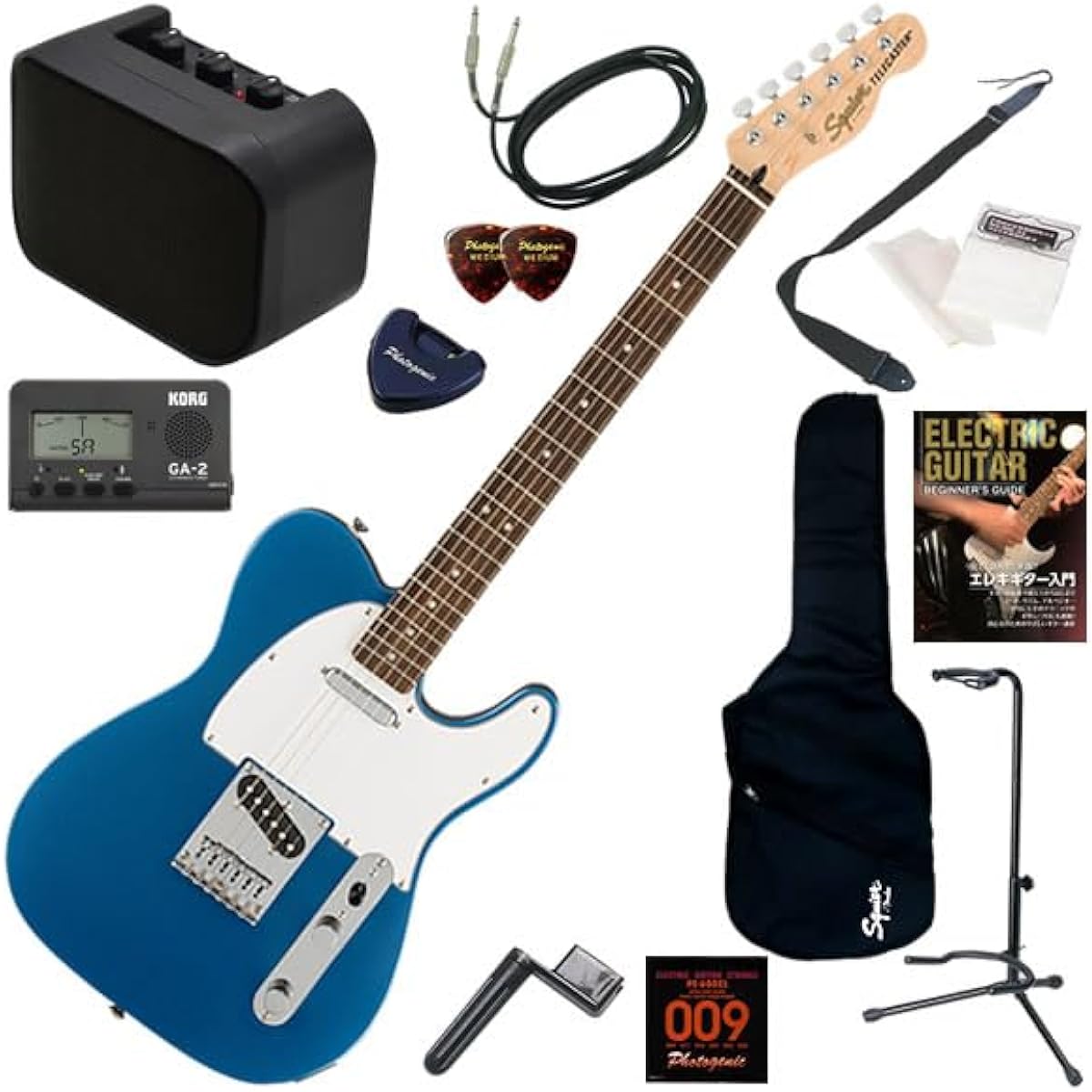 Squier Electric Guitar Beginner's 13-piece Set Including Mini Amp Affinity Telecaster/LPB (Lake Placid Blue)