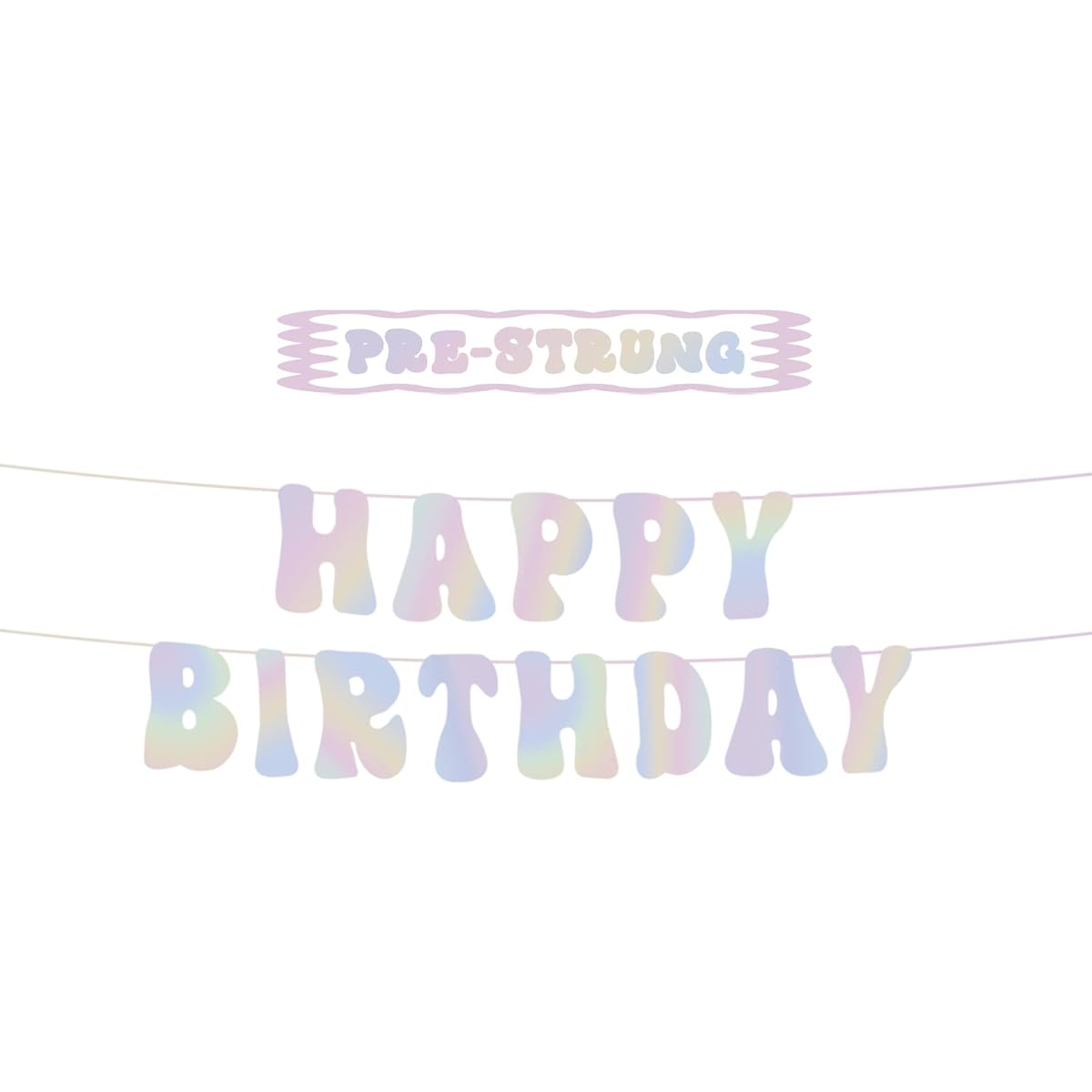 Rainbow Happy Birthday Banner 6.5ft Pre-strung Shiny Birthday Sign Holographic Birthday Decorations Party Supplies BDAY Photo Props Happy Pastel Birthday Decor Sweet 16 21st Milestone 50s 70s Cool Birthday Backdrop