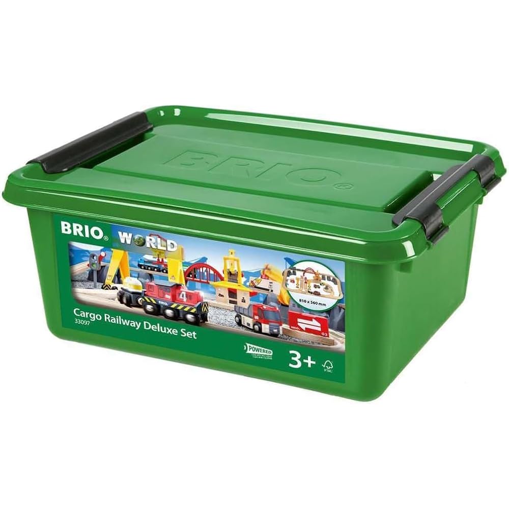 BRIO WORLD Cargo Rail Deluxe Set [Total 54 Pieces] Ages 3 and up (Electric Vehicle, Train, Toy, Wooden Rail) 33097