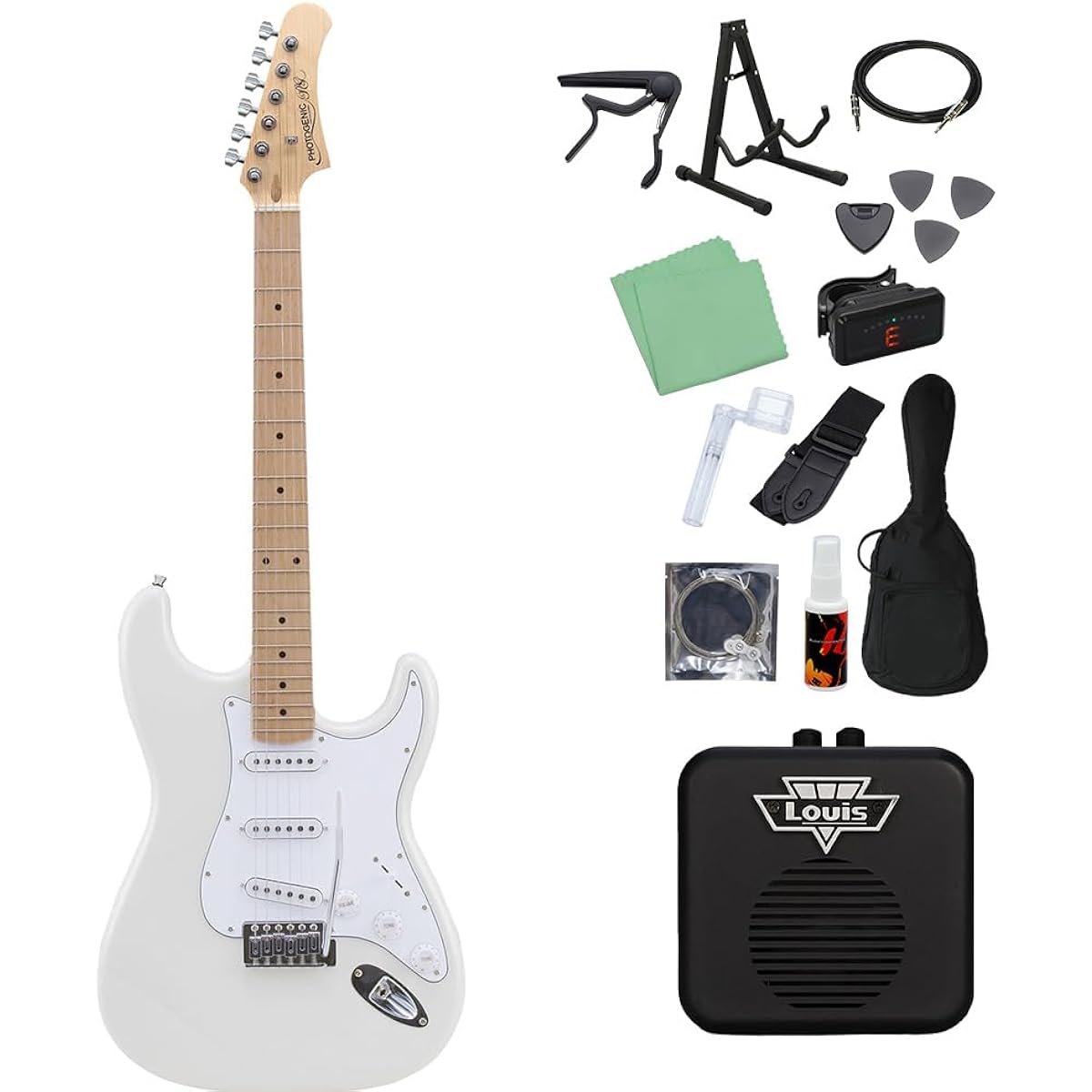 Photogenic ST-180M WH Electric Guitar Beginner 14-piece Set [With Mini Amplifier] Stratocaster Type Photogenic