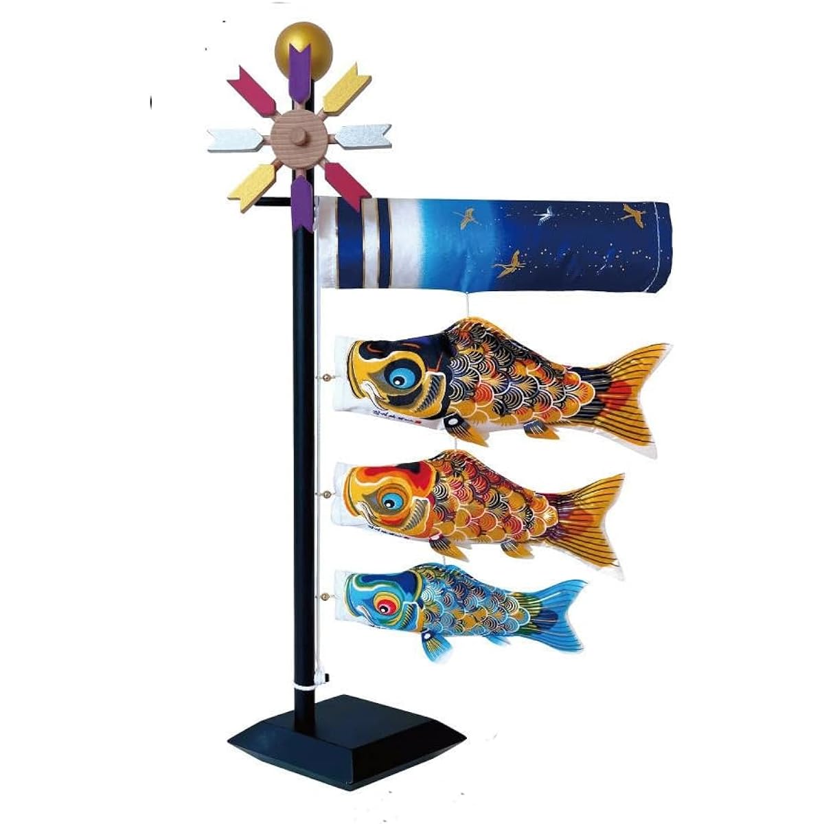 Tabletop carp streamer, 18cm koi (carp streamer) with 3 carps, Tokunaga carp streamer, for indoor use, Kyonishiki Kyotsuru streamer, traditional Japanese culture, Puka, indoor, compact, tabletop, Kyonishiki, Tokunaga, height 41cm