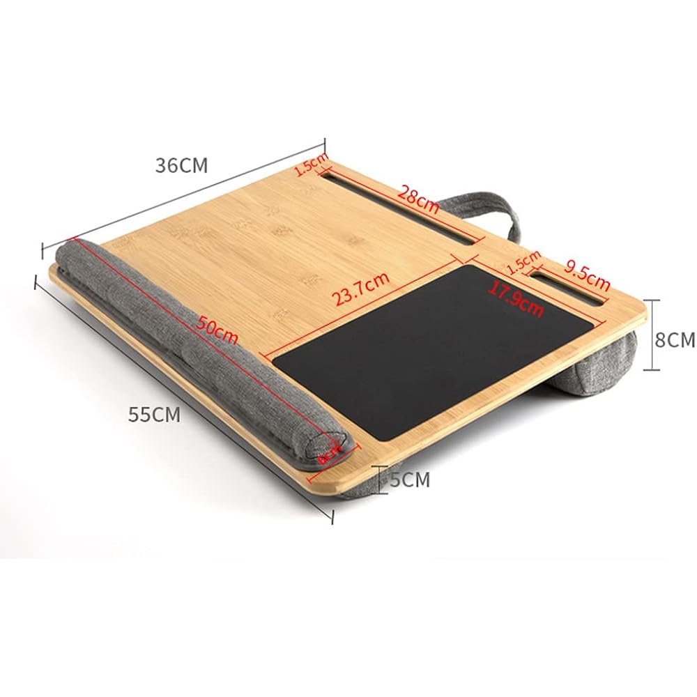 FUGEST Table Cushion, Above the Knee Table, Above the Knee Table, Laptop Desk, 55x36cm, Large, Tablet, Laptop Table, Made of Bamboo, Tablet Stand, Convenient to Carry, Over the Knee Work, PC Work, Laptop Lap Desk (Dual Card Slots)