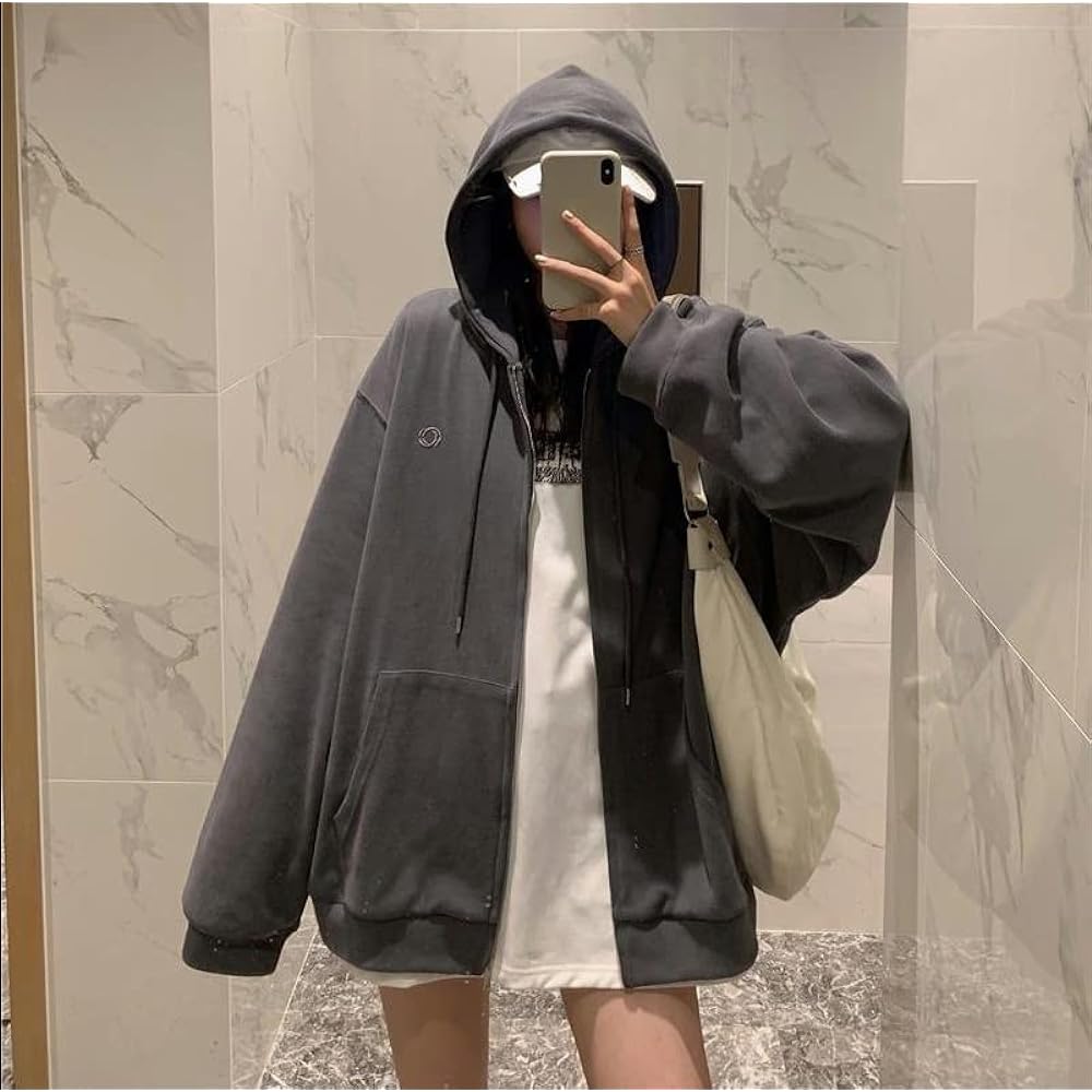 [SANYIN] Women's Hoodie, Hooded, Loose, Big Silhouette Hoodie, Zip Parka Top, Korean Style, Plain, Thin, Long Sleeve, Spring