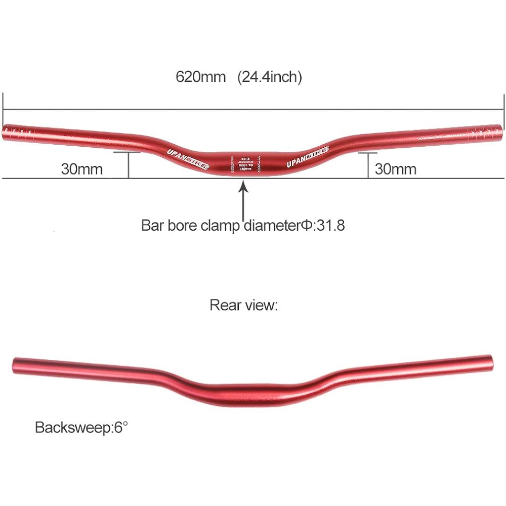 UPANBIKE Mountain Bike Road Bike Bicycle Handlebar 31.8mm 620mm Riser Bar (Red)
