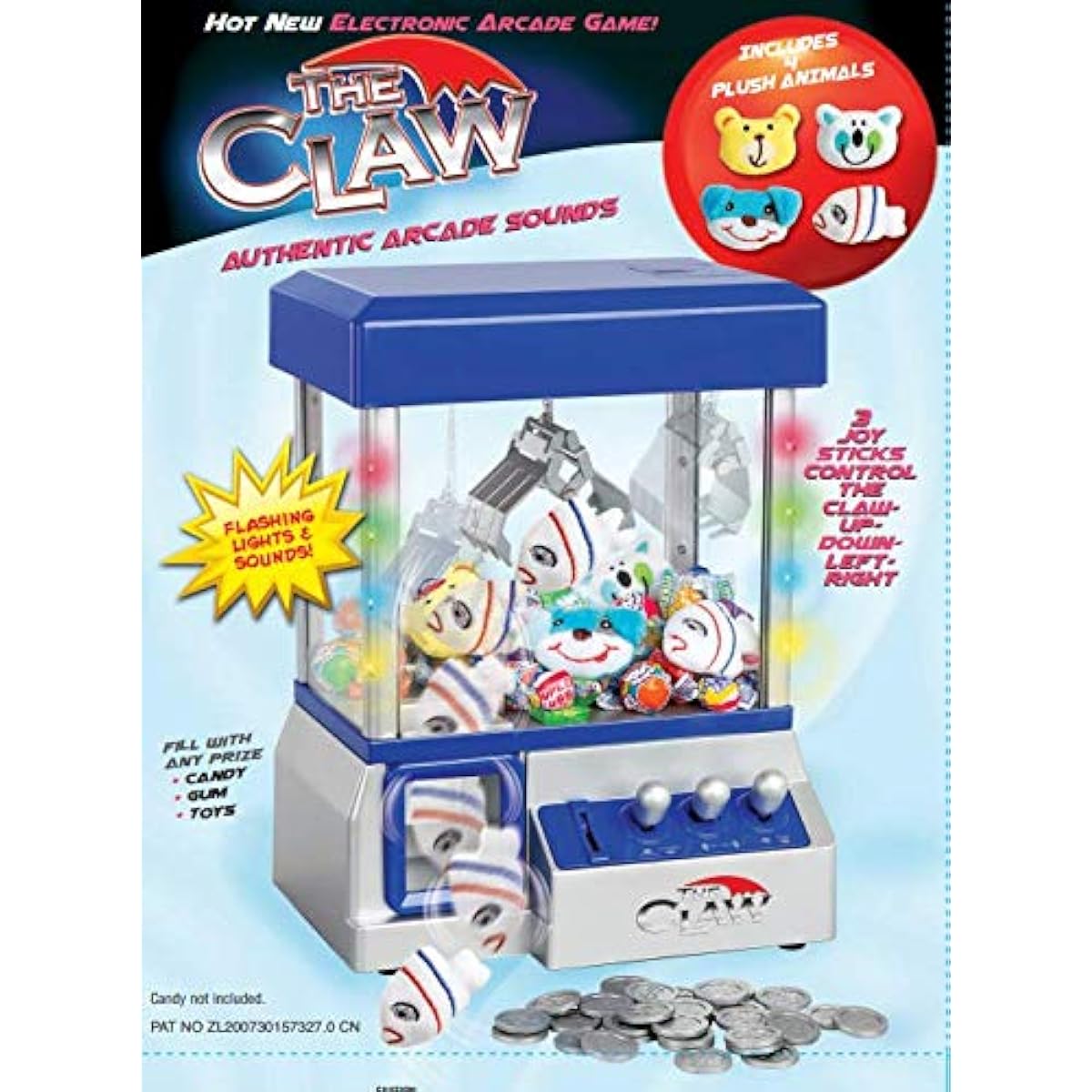 Claw Machine Arcade Mini Toy Grabber Machine Candy Machine for Kids Retro Carnival Music & Flashing Lights Great Birthday Gift for Boys & Girls Use with Gumballs, Candy, Toys or Small Prizes Blue Claw