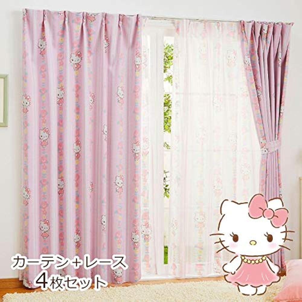SANRIO Hello Kitty Class 2 Blackout Heat Shielding Curtain + Lace Curtain Set of 4 Width 100 x 178cm Length SB-521-S/SB-522-S