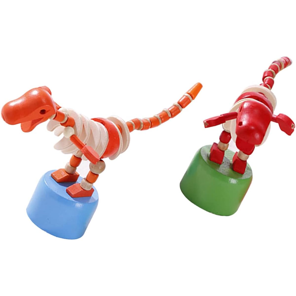 Toyvian Push Puppets, Push Puppet Finger Dinosaur Push Puppet Press Base Thumb Puppet Wooden Press Base 2pcs
