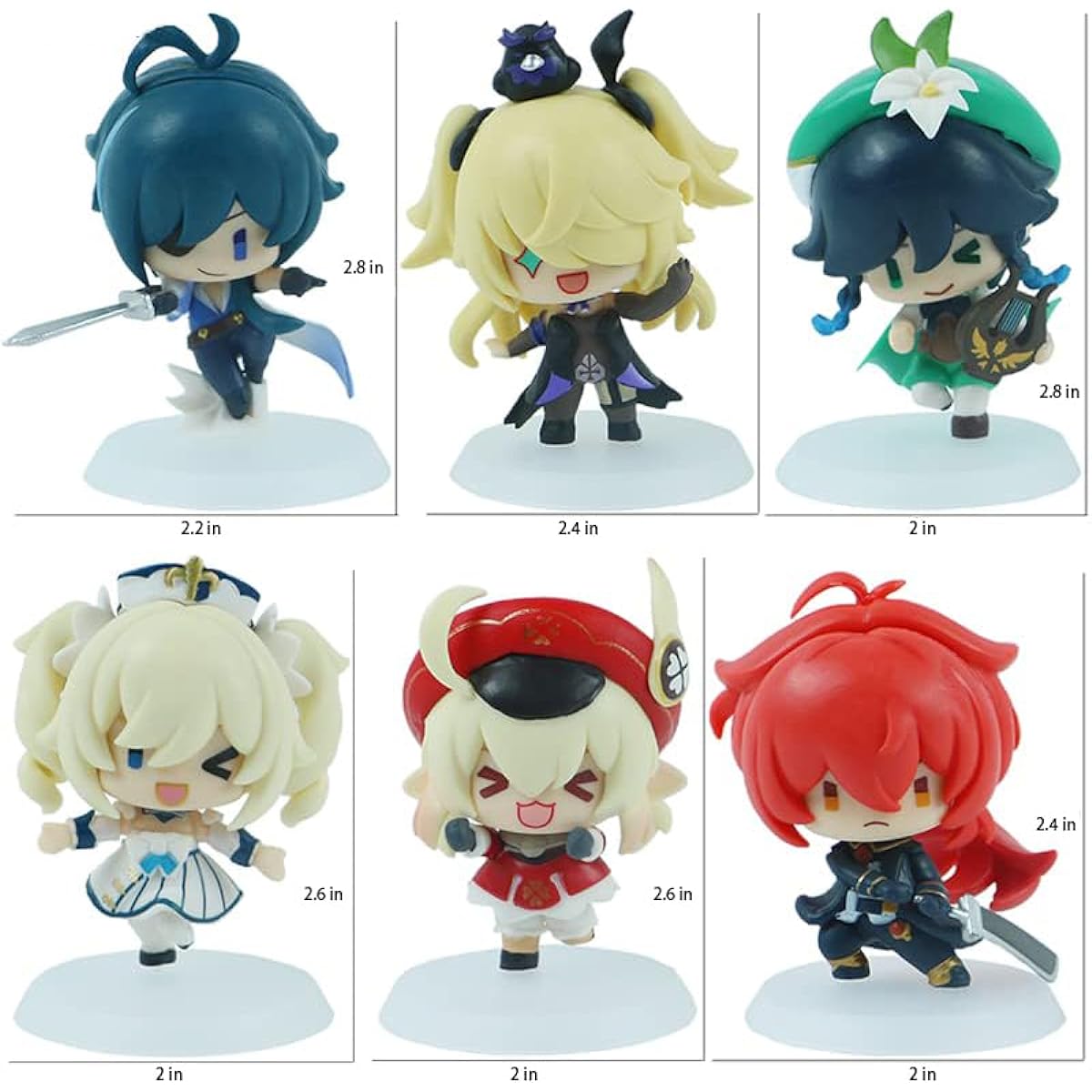 wgzftrys Genshin Impact Fischl Kaeya Venti Kree Diluc Barbara Action Figure Collection Model Combo Decoration Collection Gift Anime Action Figure Collectio