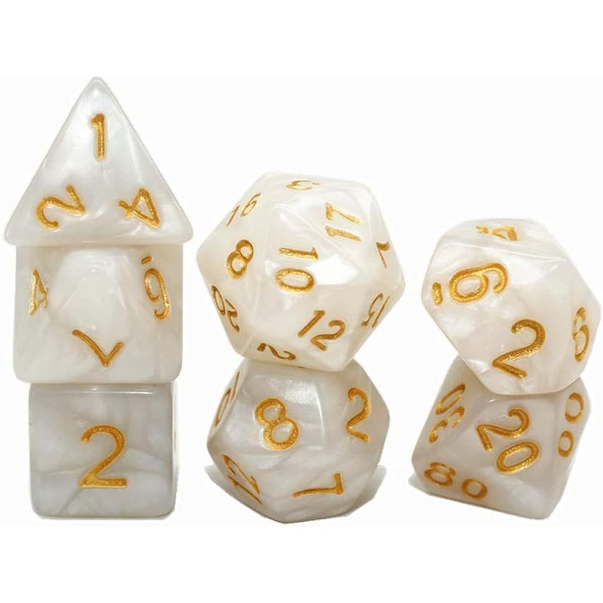 DND Dice Polyhedral Dice 7 Piece Dice Set D&D Dungeons & Dragons Role Playing Game White Pearl Dice