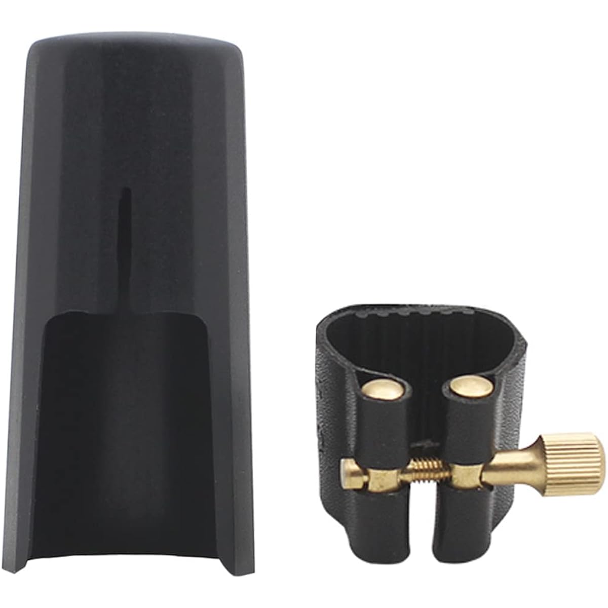 PU Leather Alto Saxophone Ligature Clip Fastener with Saxophone Mouthpiece Plastic Cap for Alto Saxophone