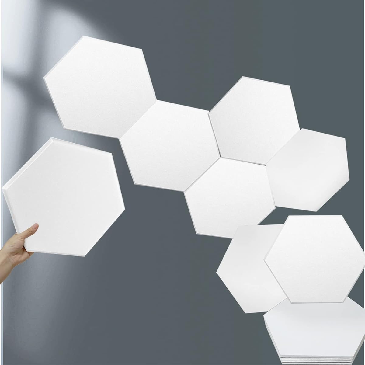LazyWomen Soundproofing Foam Panels 12 Pack 14" x 12" x 0.4" Soundproof Wall Panels Soundproofing Hexagonal Soundproofing Panels for Home and Office Soundproofing & Noise Cancellation for Rooms (White)