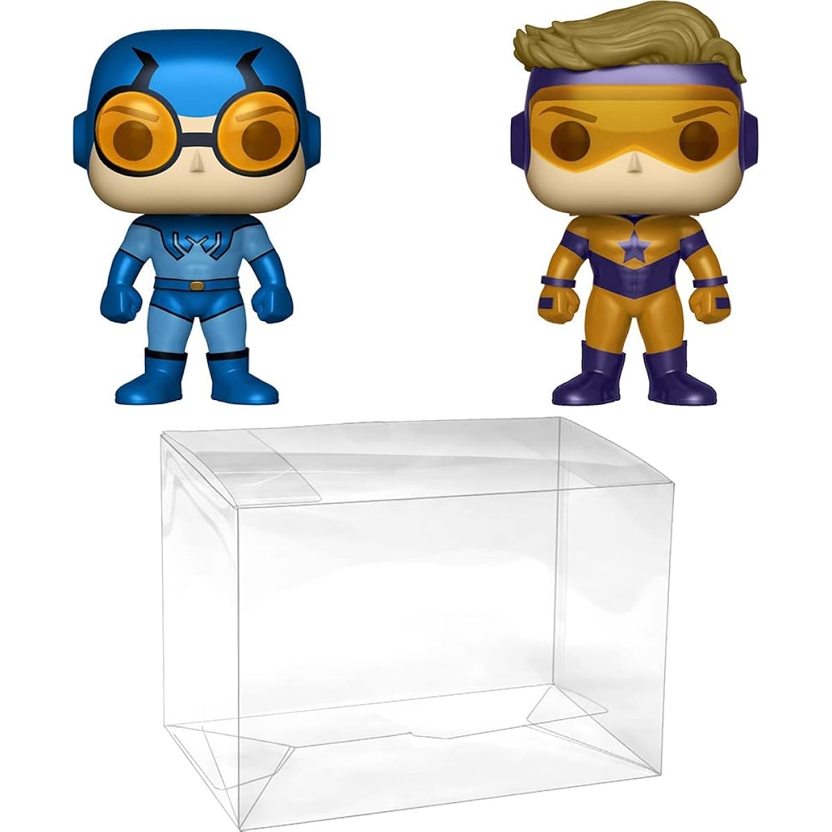 Blue Beetle & Booster Gold (PX Exc): P o p ! Heroes Vinyl Figure Bundle with 1 Compatible Protector (23385 - B)