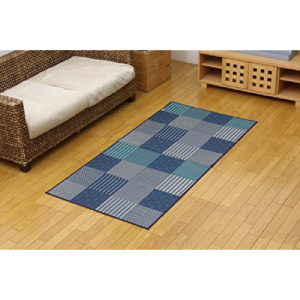 Ikehiko Corporation Igusa Hanagoza Kyoto Sashiko Edoma 1 tatami mat approx. 87 x 174 cm Blue Made in Japan #4110101