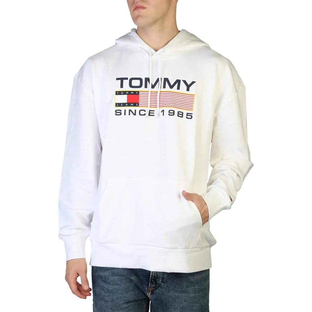[Tommy Hilfiger] [Official] Athletic Logo Hoodie DM15009 Men's Tops Parka Hood Hooded Pullover Plain One Point Gray Gray Black Black White White