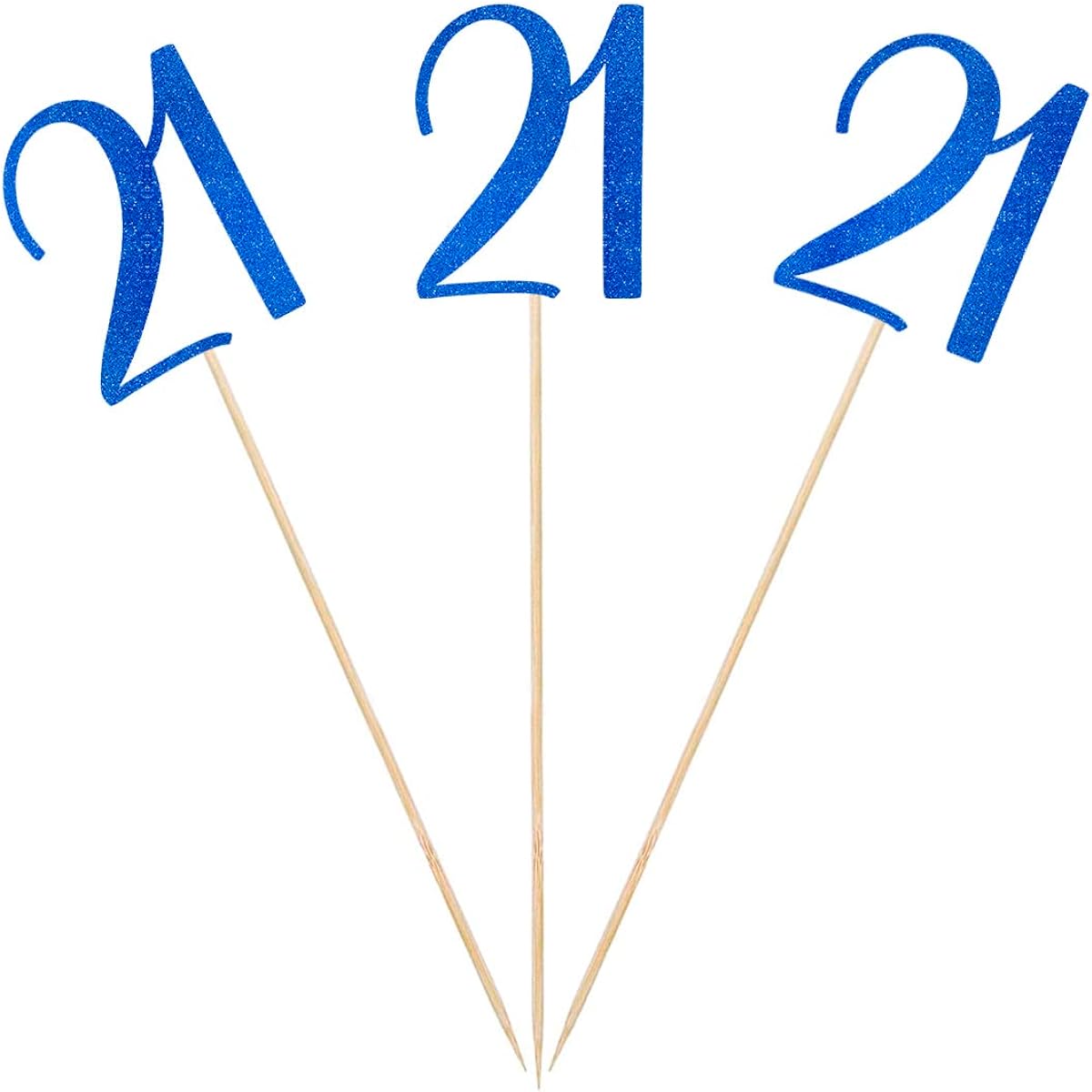 Blue Glitter 21st Birthday Centerpiece Sticks, Pack of 12 Number 21 Table Toppers, Anniversary Party Decorations