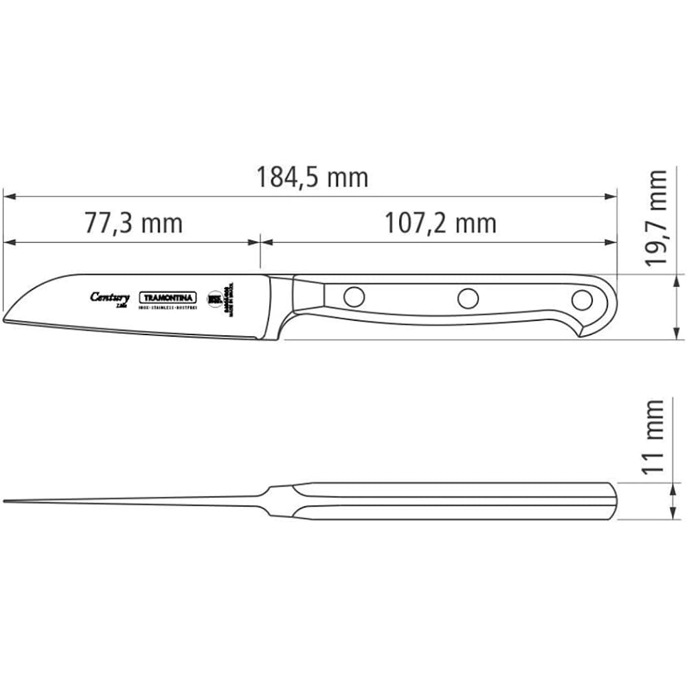 Tramontina Paring Knife Century 3 inches Molybdenum steel reinforced stainless steel Forged molding Dishwasher safe Made in Brazil 24000/103 TRAMONTINA