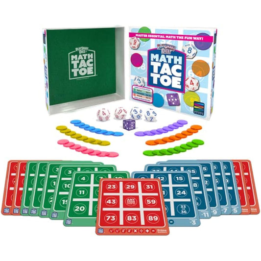 PlaySmart Dice Math-Tac-Toe: Keep essential STEM mental math sharp this summer. A fun new twist on a timeless classic! Multiple skill levels make math fun for ages 8 and up!