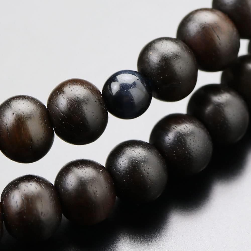 Nichiren Buddhist Prayer Beads for Men, Shakuni, Striped Ebony (Matte), Blue Tiger Eye Stone, Sanskrit Tenbou [Authentic Prayer Beads, Kyoto Prayer Beads, Kyoto 108 Beads, 2 Shakus, Hawk Eye, Blue Tiger Eye, Tiger Eye Stone, Lotus, My Prayer Beads 200030