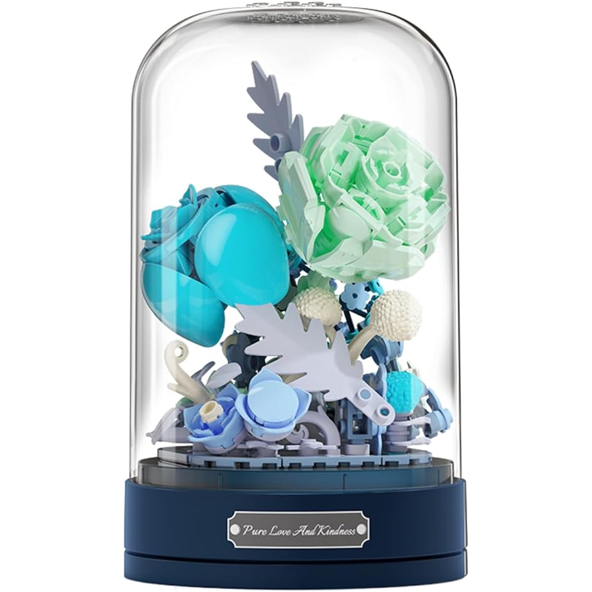 JAKI Music Box Flower Building Set, Blue Rose Building Bricks with Dust Cover, Halloween Home Decoration, Gifts for Mom, Gifts for Girlfriend Lover, Gifts for Wife, Building Toys for Girls Ages 8 9 10 11 12+ (Blue)
