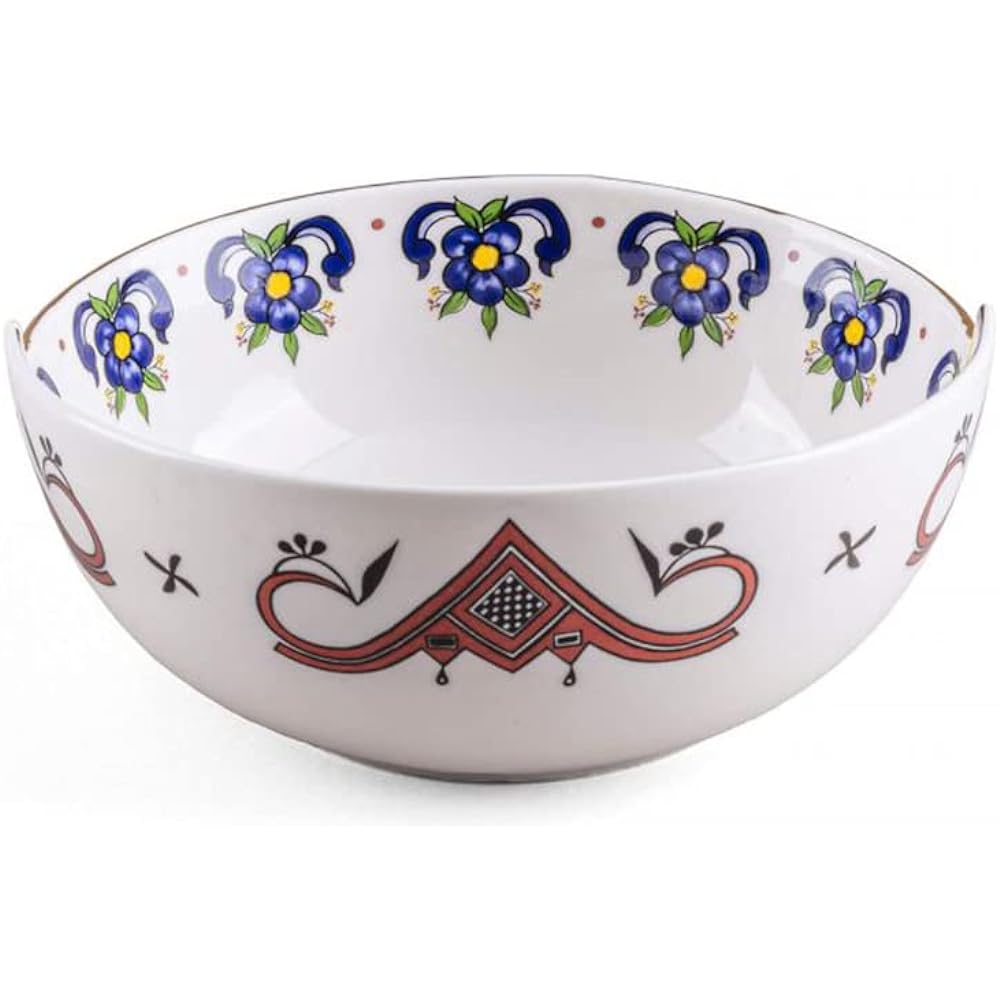SELETTI Deep Dish Hybrid Bowl 15cm TIWANAKU Stylish Hybrid Dish Bowl Tableware Western Oriental Floral Pattern Round Modern Durable