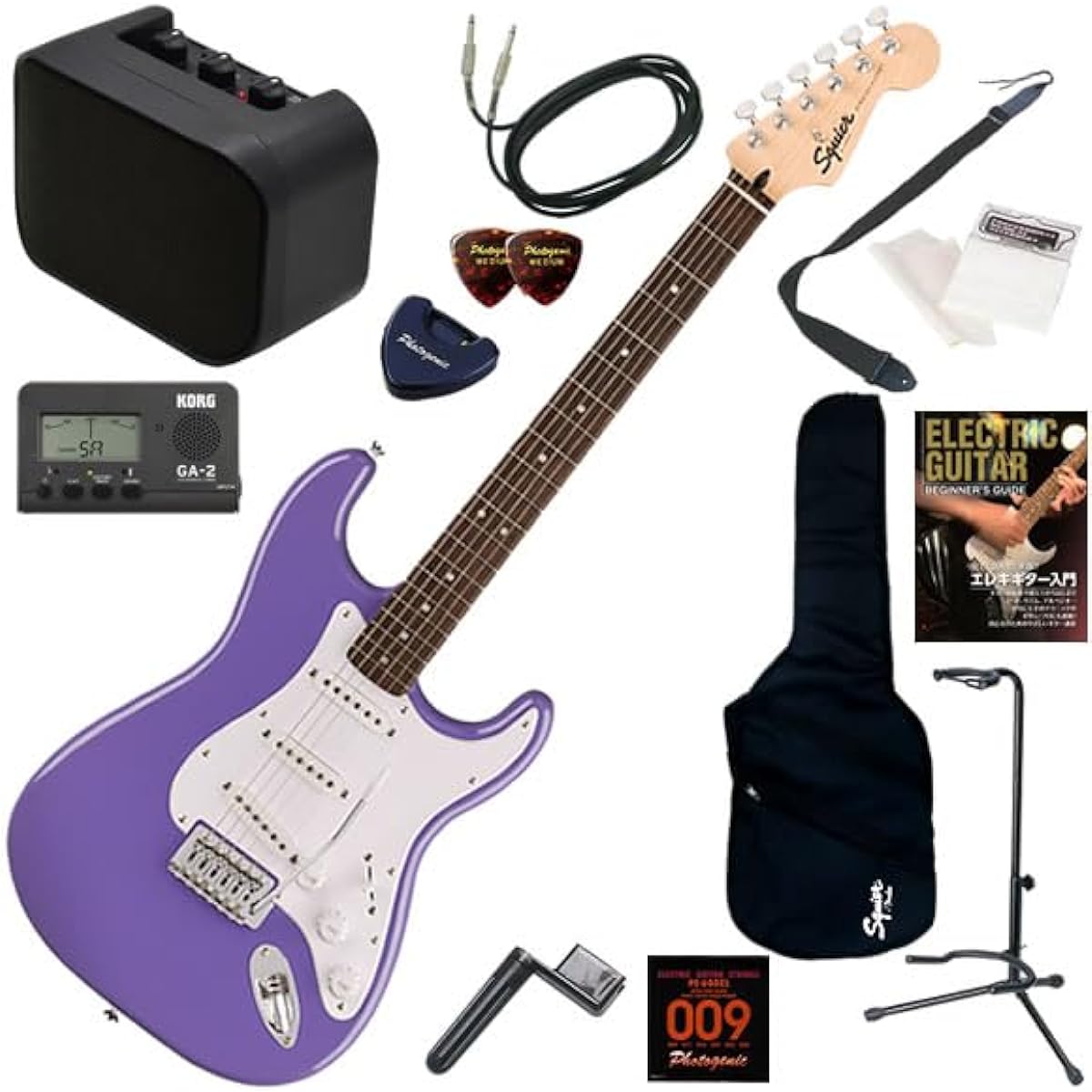 Squier Electric Guitar Beginner's 13-piece Set Including Mini Amp - Sonic Stratocaster/UVT (Ultra Violet)