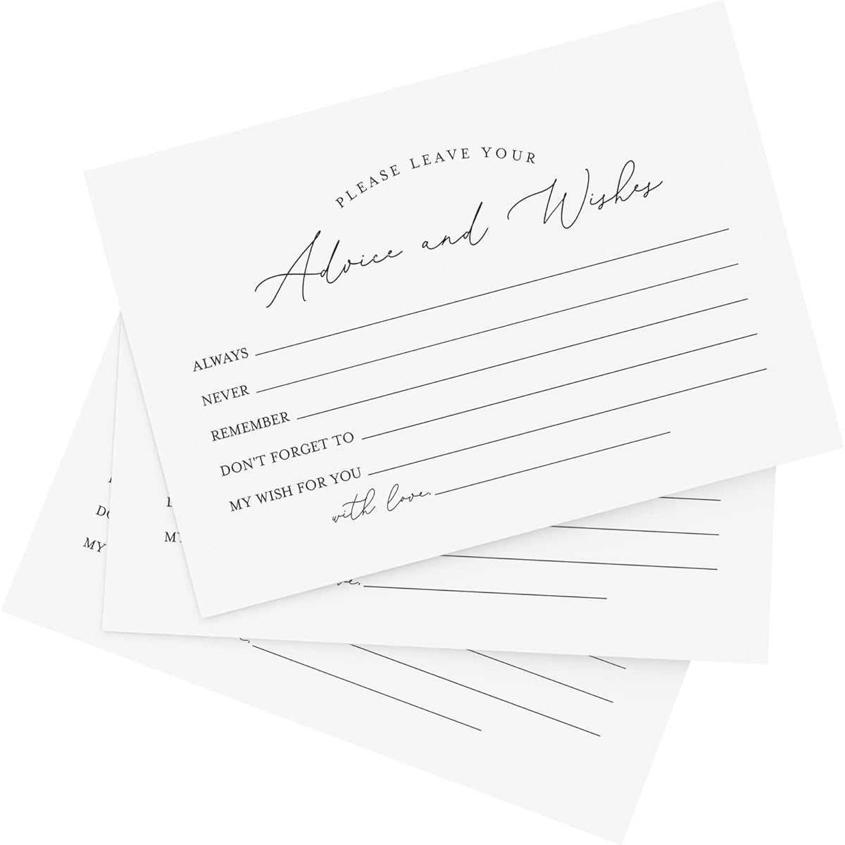 Bliss Collections Mad Libs Advice and Wishes Cards Modern Calligraphy for Bridal Shower, Wedding, Baby Shower, Graduation Party, Retirement, Groom Words of Wisdom, 4" x 6" Cards (50 Cards)