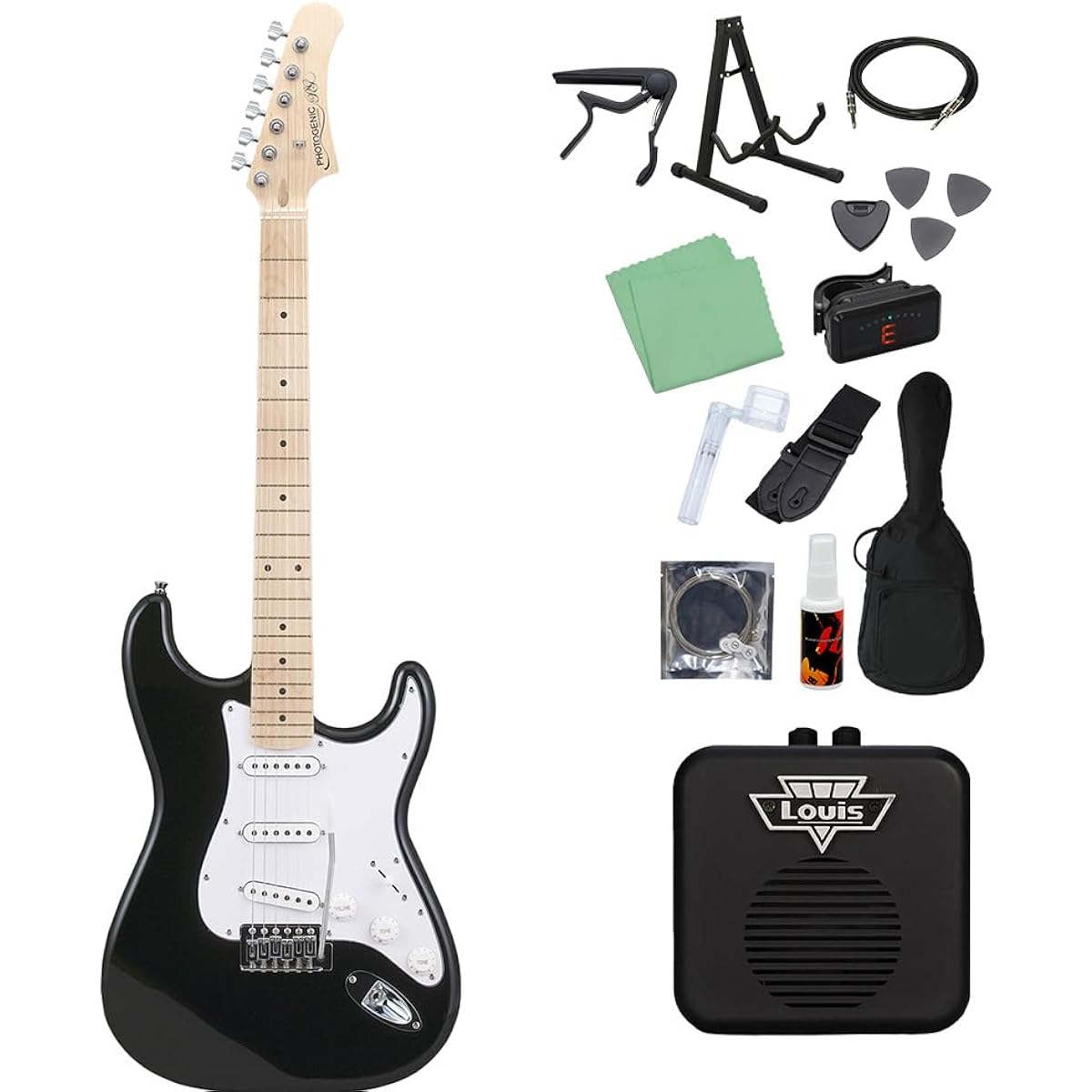 Photogenic ST-180M BK Electric Guitar Beginner 14-piece Set [With Mini Amplifier] Stratocaster Type Photogenic