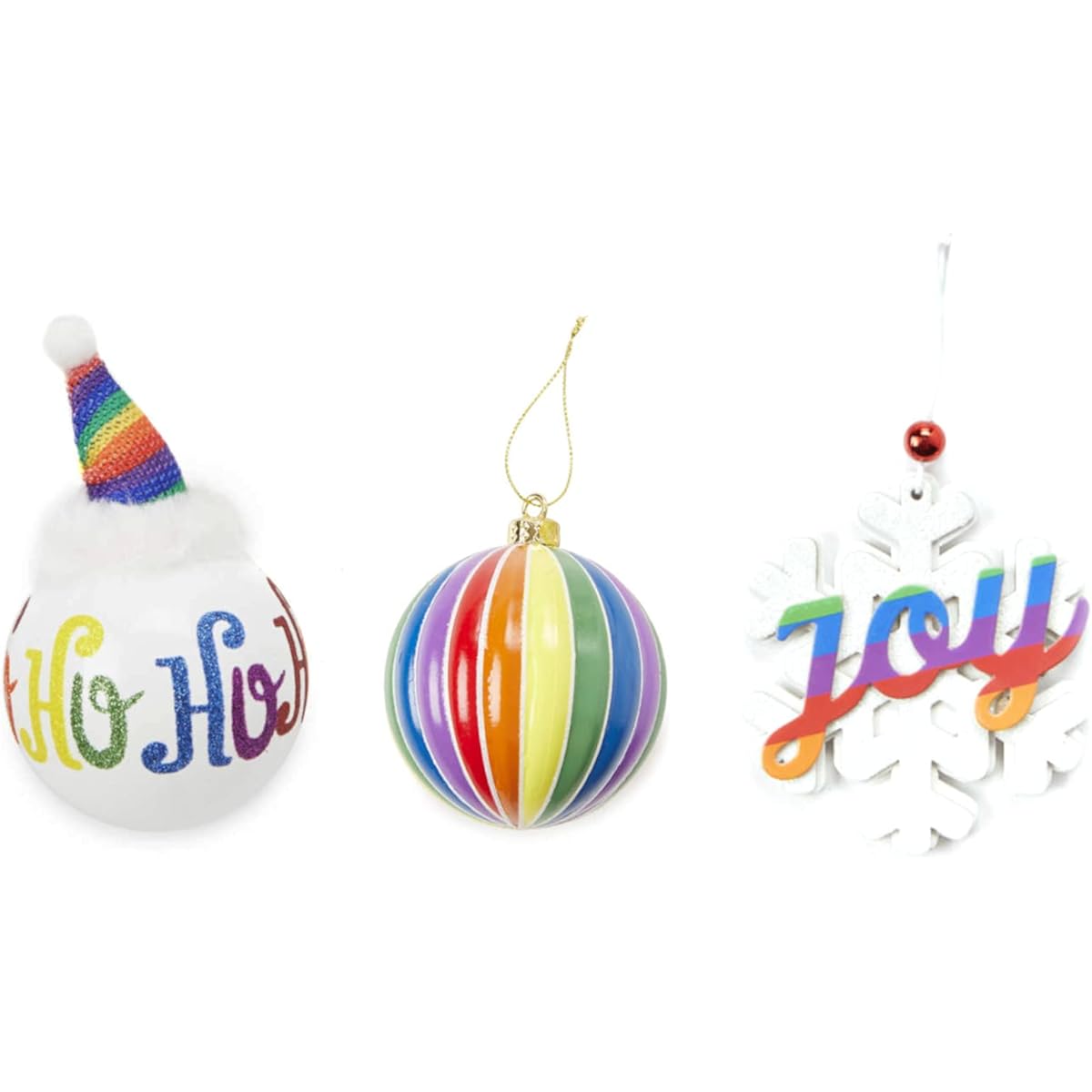 Rainbow Christmas Tree Ornaments Holiday Decoration Set in Gift Bag (Ho Ho Ho Ho Set)