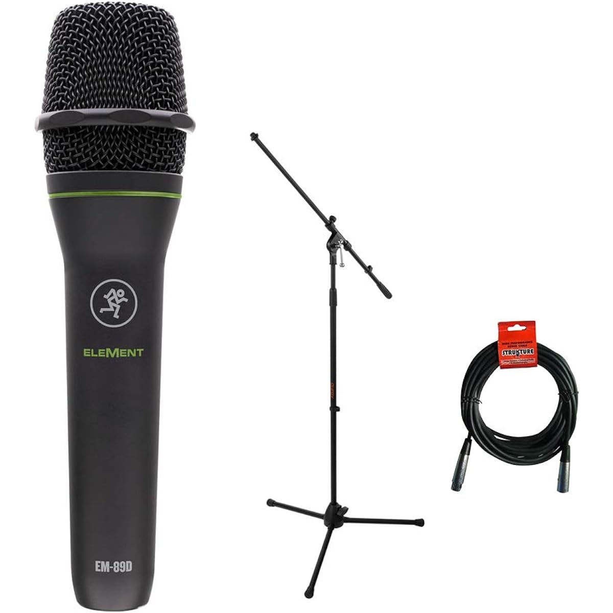 Mackie EM-89D Element Series Dynamic Vocal Microphone with Tripod Microphone Stand and XLR Cable Bundle