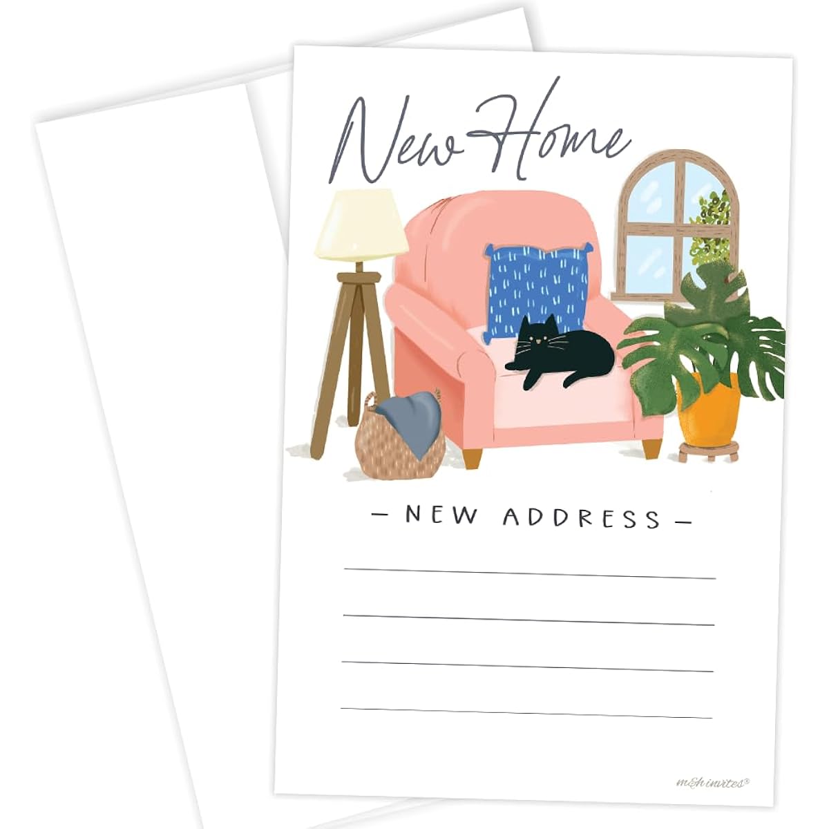 New Address Cards - Charming Cat on Chair Design - 20 Change of Address Cards with Envelopes - Moving Notice