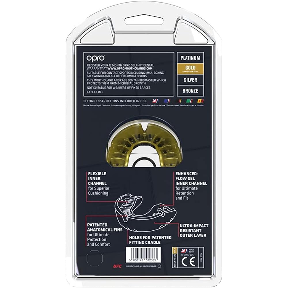 OPRO Mouthguard [Self-Fit (GEN4)/Gold Level] Sports Mouthpiece Made in the UK [Official Store] (For Adults, UFC/Metal Black & Gold)