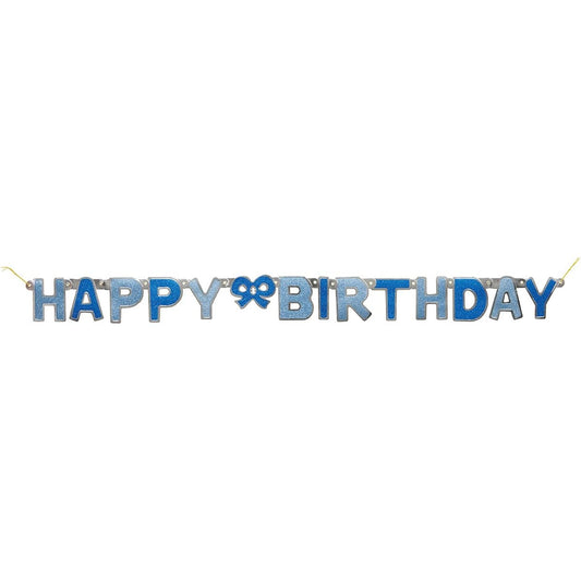 4ft Glitz Blue Happy Birthday Banner