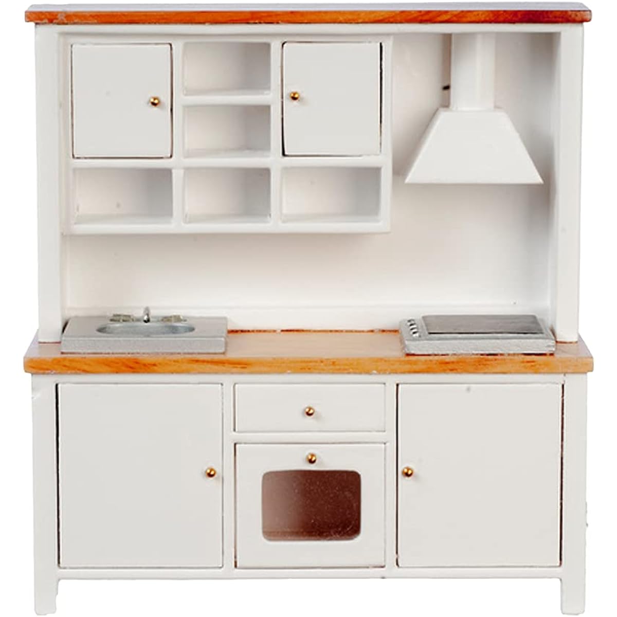Dollhouse White & Oak Complete Modern Kitchen Units, Sink Oven & Hob 1:12