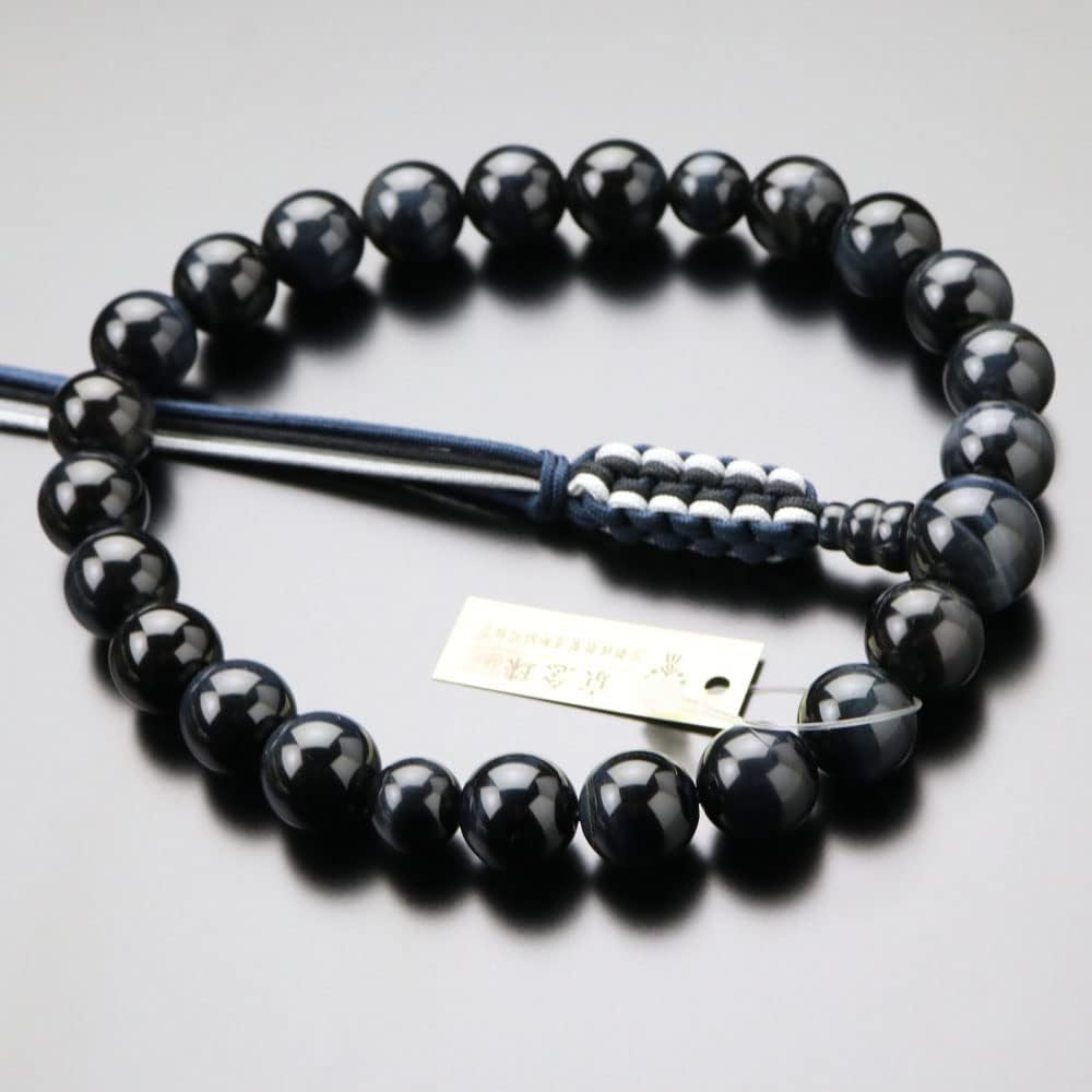 Nenju.com ≪Special Price≫ Jodo Shinshu Prayer Beads for Men, 22 Beads, Blue Tiger Eye Stone, String Tassel [Regular Prayer Beads, Kyoto Buddhist Prayer Beads, Kyoto Disciples, Shinshu Hawks Eye, Blue Tiger Eye, Tiger Eye Stone, Funerals, Funerals, Memori