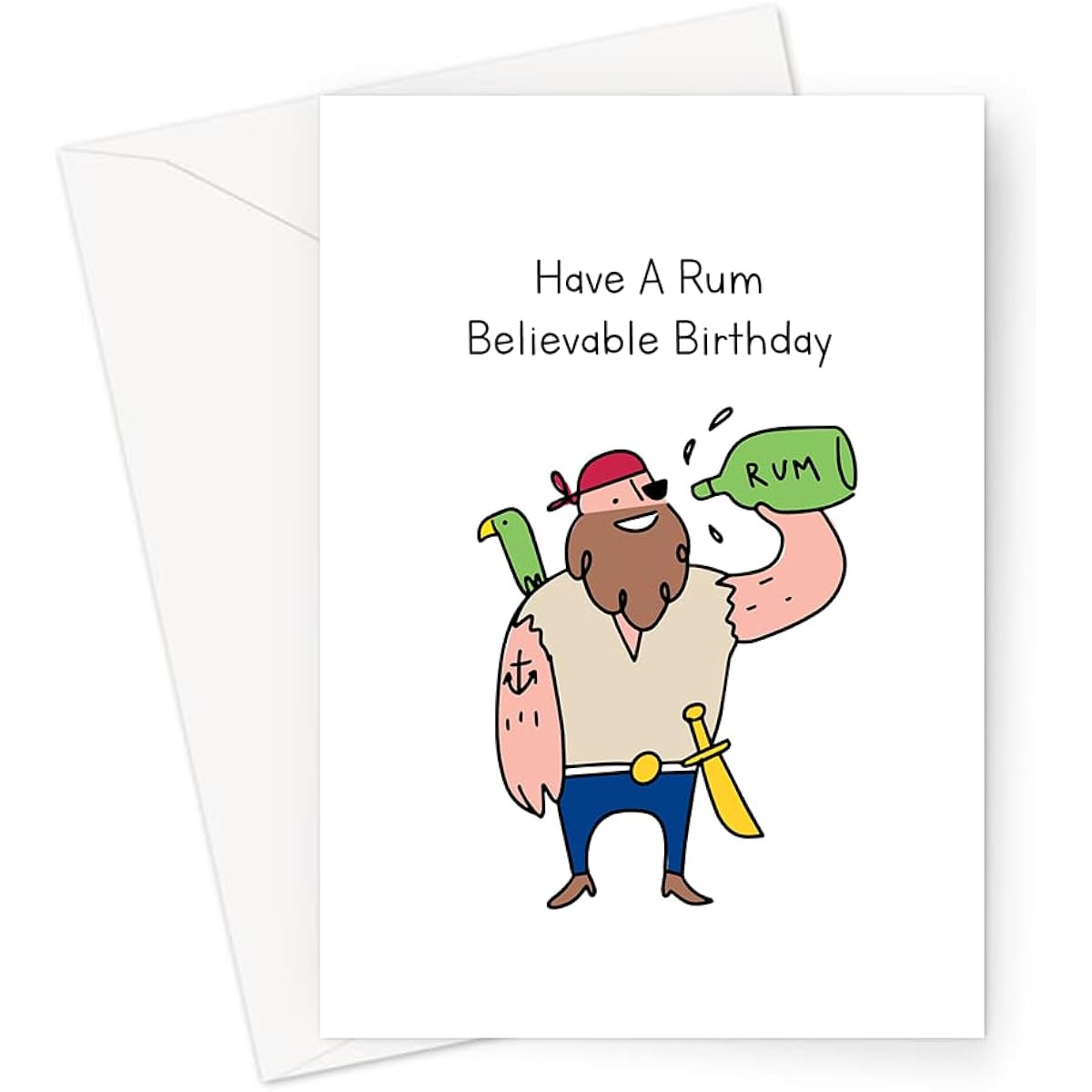 LEMON LOCO Have A Rum Believable Birthday Greeting Card | Funny Birthday Card for Rum Drinkers, Funny Rum Pun Birthday Card, Hand Drawn Pirate