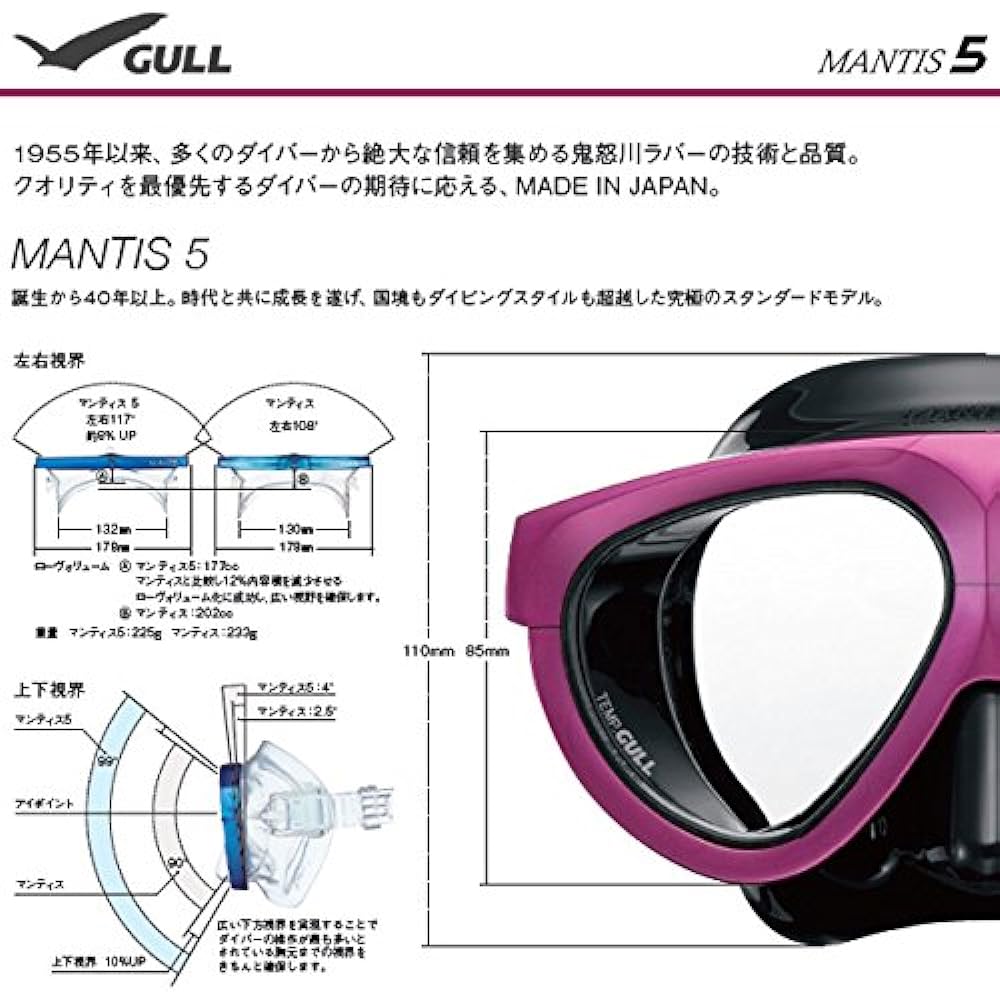 GULL GM-1036 Mantis 5 Black Silicone Blast Black Diving Mask