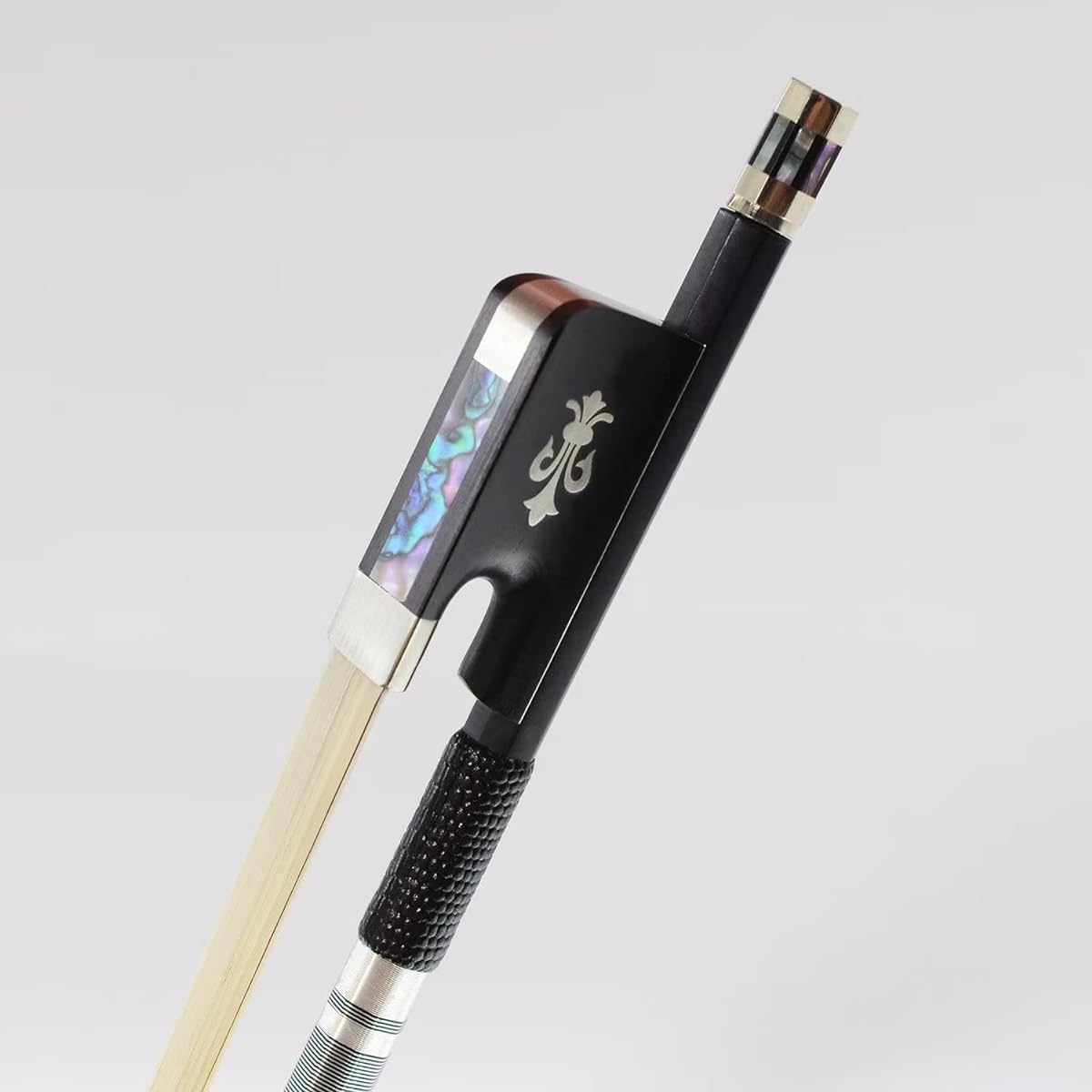 Vingobow 4/4 Carbon Fiber Cello Ribbon Natural Horsehair Handmade Cello Ribbon Ebony Fleur De Lis Frog and Balanced for All Skill Levels