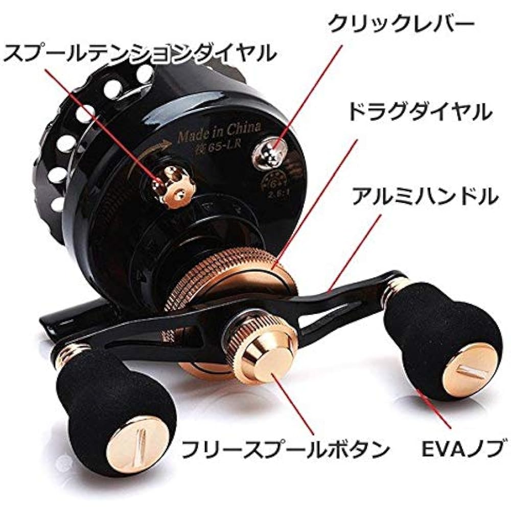 Wellvie Skein Fishing Squid Reel Chinu Drop Right Hand 2.6:1 Aluminum Machine Cut 6+1BB Raft Reel Hechi Fishing Single Shaft Reel Taiko Reel (Gold)