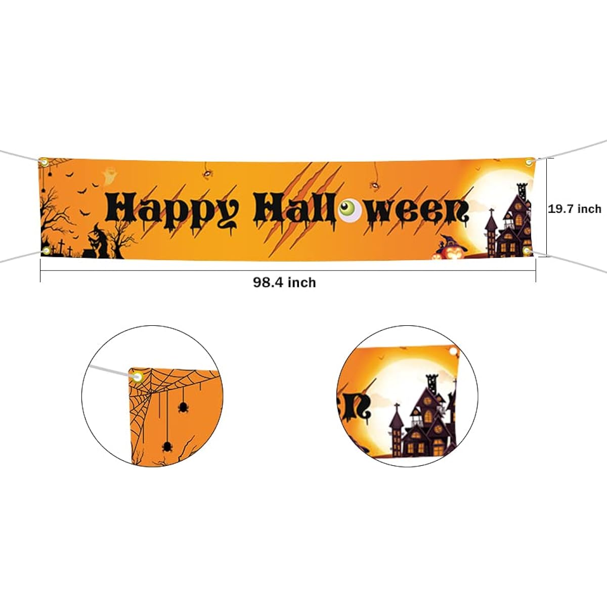 AIBIIN Halloween Banner 98.4"W x 19.7"H Orange Halloween Fence Banner with Pumpkin Witch Castle Outdoor Decorations for Halloween Party Hanging Outdoor Yard Sign Banner