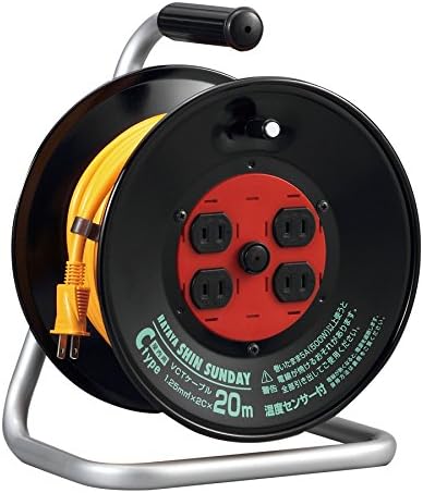 HATAYA Cord Reel, For Indoor Use, 100V Type, Cord 30m, Thickness 1.25㎟, Standard Type, Built-in Temperature Sensor (Wire Melt Prevention Function), 4 Outlets, Outlet Dustproof Shutter Included, Home Use, Shin Sunday Reel, Benny Red C-30S