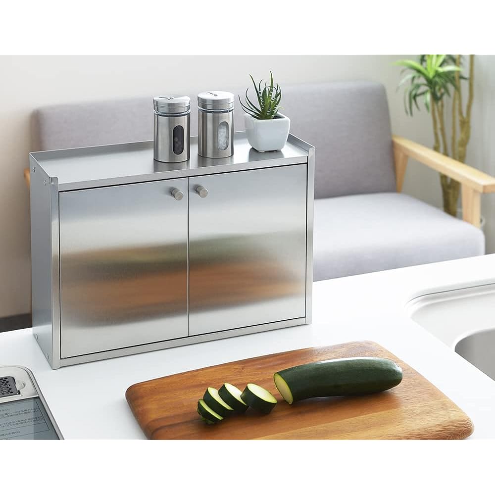 Yoshikawa Spice Rack Stainless Steel Storage Seasoning Rack Made in Japan Kitchen Depth 12.2 x Width 36 x Height 25.3cm Hi! Series 1306202