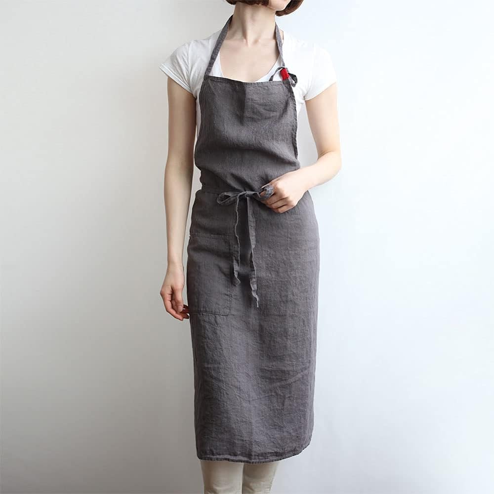 [Lino e Lina] Lino Elina Apron Full Apron Manon Manon A621 Povable Women's Men's Kitchen Plain Linen Hemp Simple Long Length Gift Present