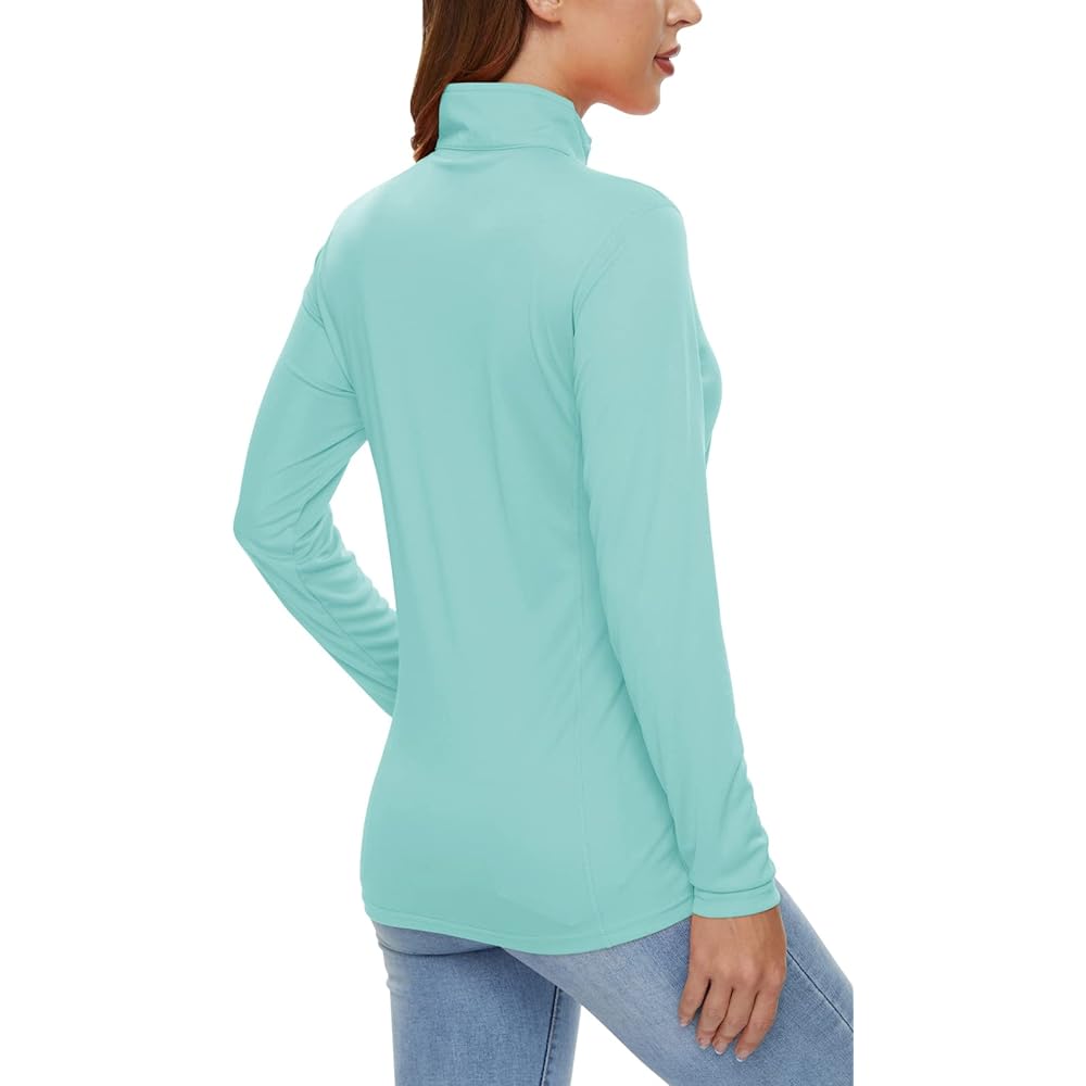 [KEFITEVD] Long Sleeve T-Shirt Women's Sports Half Zip UV Protection Sweat Absorbent Quick Drying Pullover UPF50+ Rash Guard Thin Plain Golf Wear Tops