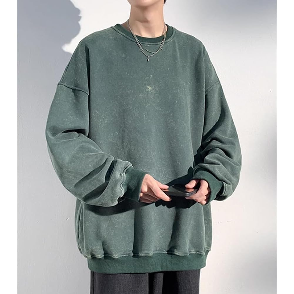 [foveitaa] Sweatshirt, Men's, Autumn Clothing, Long Sleeve, Pullover, Parka, T-Shirt, Large Size, Loose, Plain, Big Silhouette, Stylish, Drop Shoulder, Spring/Autumn Clothes, Casual, Simple, Stylish, Crew Neck Tops