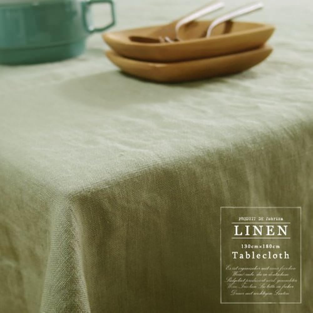 fabrizm Made in Japan Tablecloth 130 x 180cm Soft Linen Grayish Green 1552-gr-gr